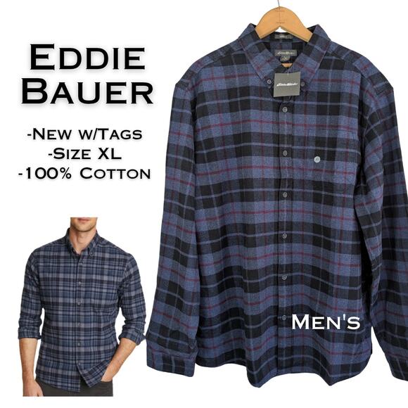 New Eddie Bauer Mens Eddie's Favorite Flannel Shirt XL Classic Fit Washed Navy - Picture 1 of 11